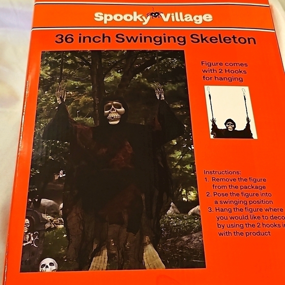 NWOT Halloween  Spooky  Village 36 Inch Swinging Black Cloth Skeleton White Face - Picture 5 of 11